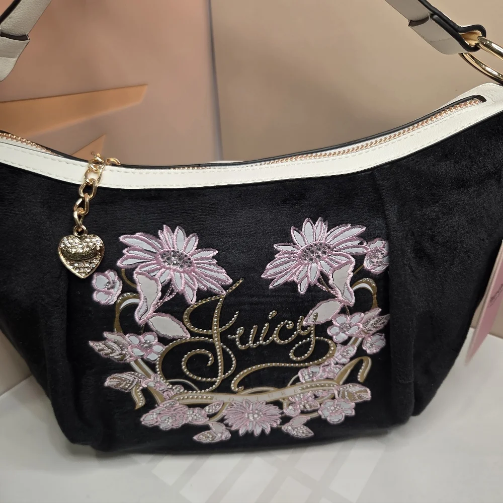 🖤▪️Juicy Couture ▪️Black and Pink Juicy In bloom  Hobo Bag